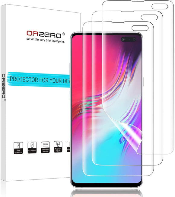 (3 Pack) Orzero Screen Protector Compatible for Samsung Galaxy (S10 5G Version) (Premium Quality) Edge to Edge (Full Coverage) (Front Camera Cutout), HD Anti-Scratch (Lifetime Replacement)